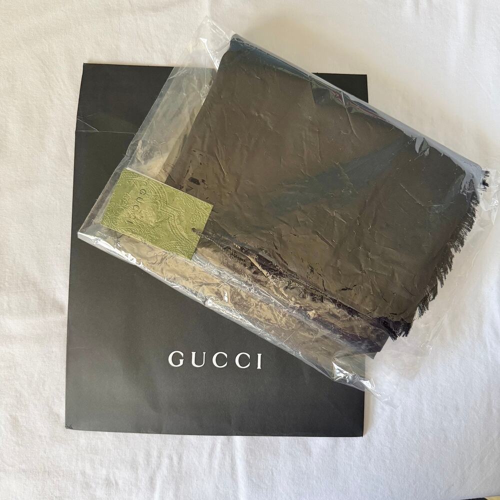 GUCCI GG silk cotton jacquard shawl Black large scarf
